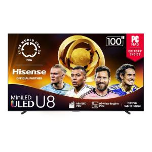 imageHisense 100quot Class U8 MiniLED ULED 4K UHD Google Smart TV 100U8QG 2025 Model  QLED Native 165Hz VRR 288 Up to 5000 Nits HDR10 Dolby Vision IQ  Atmos IMAX Enhanced 412 Ch Surround100Inch